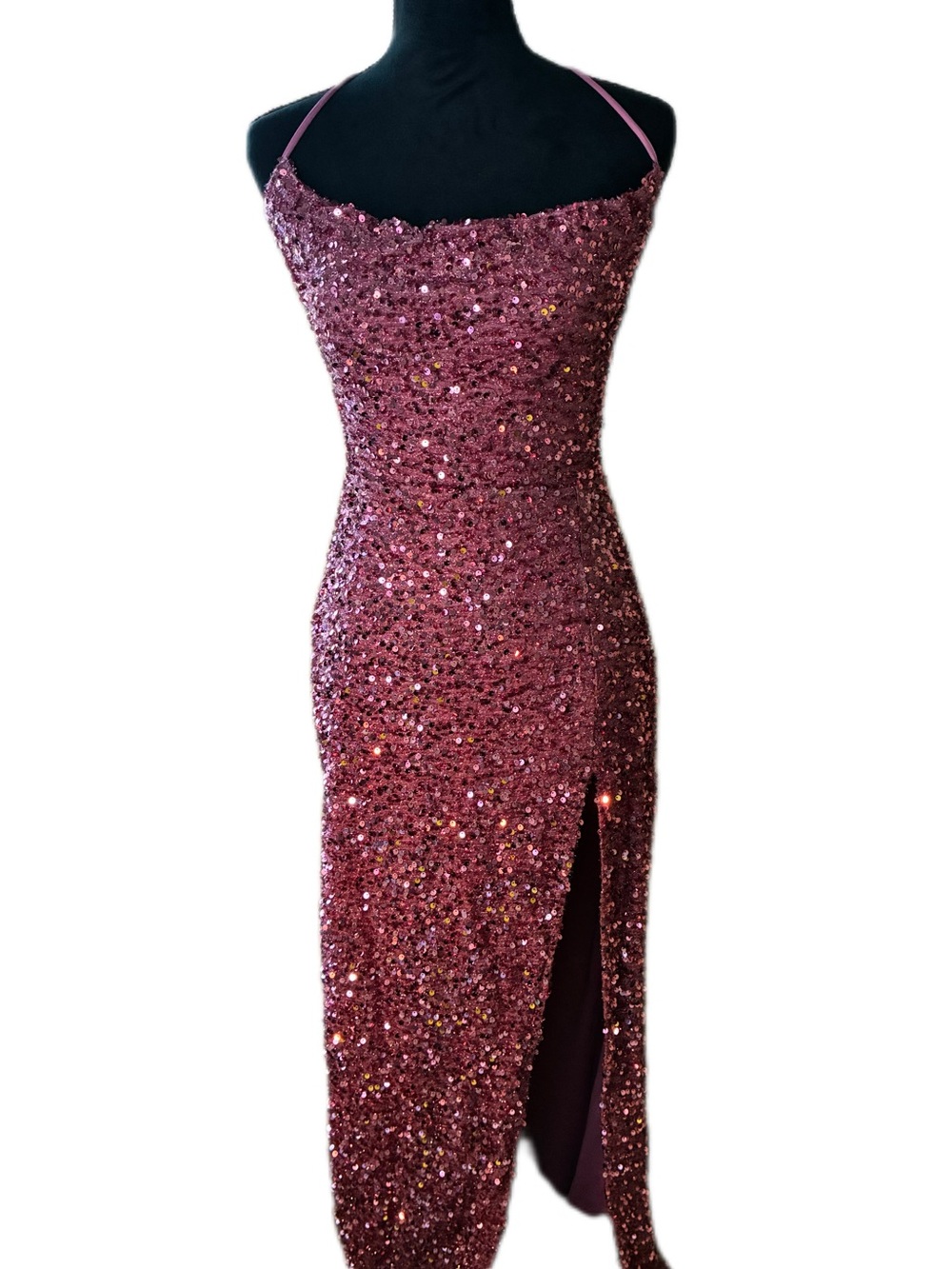 Fashion Nova Rose Pink Sequin Spaghetti-Strap Midi Dress